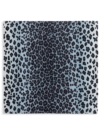 L'objet 4-piece Leopard Linen Sateen Napkin Set In Blue