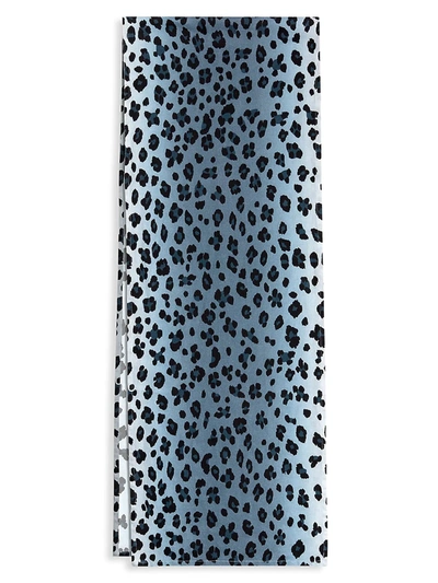 L'objet Leopard Linen Sateen Table Runner In Blue