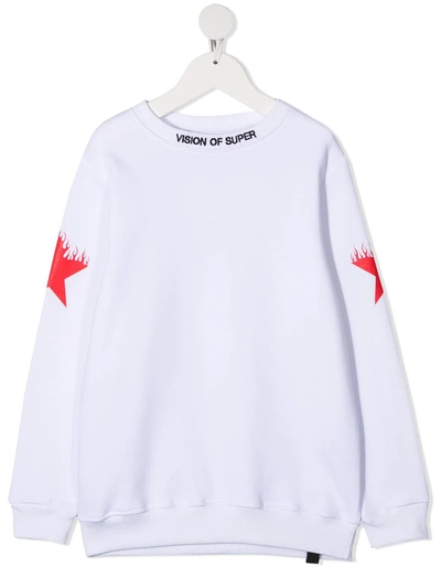 Vision Of Super Kids' Flame Print Logo Jumper In White