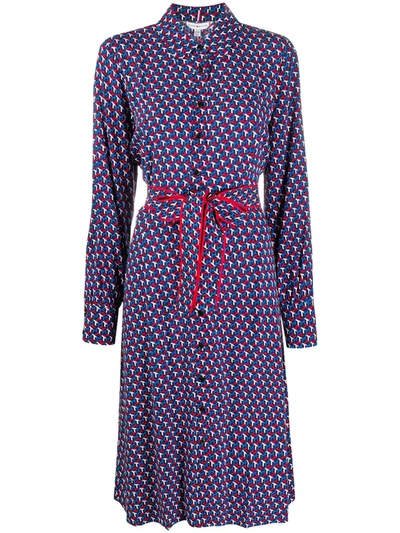 Tommy Hilfiger Monogram-print Belted Dress In Blue