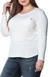 Slink Jeans V-neck Long Sleeve Pocket T-shirt In White