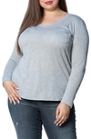 Slink Jeans V-neck Long Sleeve Pocket T-shirt In Heather Grey