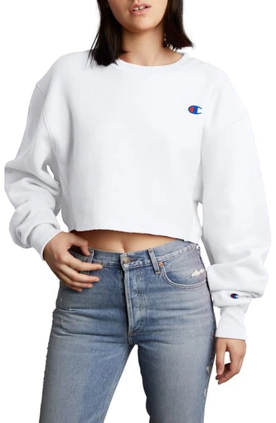 Champion Crop Reverse Weave Sweatshirt In White
