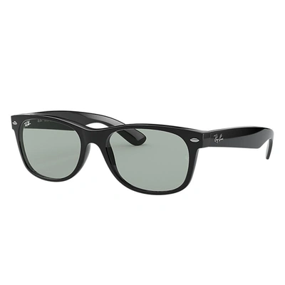 Ray Ban New Wayfarer Washed Lenses Sunglasses Shiny Black Frame Grey Lenses 55-18