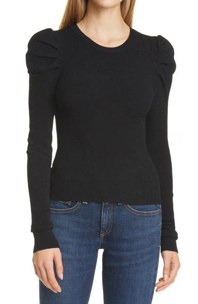 Autumn Cashmere Pointelle Puff Sleeve Top In Black