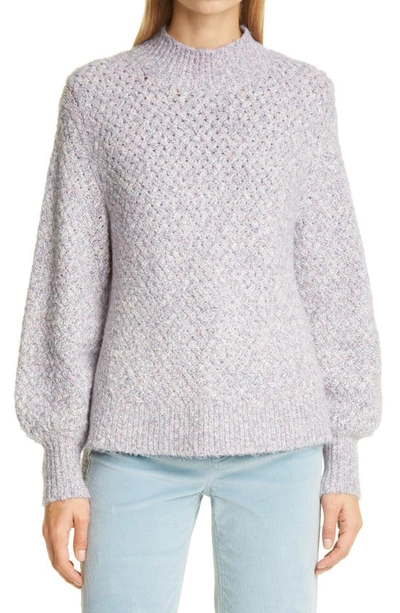 La Vie Rebecca Taylor Cozy Space Dye Blouson Sleeve Cotton Blend Sweater In Spacedye Violette