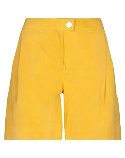Liu •jo Woman Shorts & Bermuda Shorts Yellow Size 4 Goat Skin