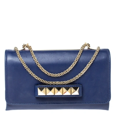 Pre-owned Valentino Garavani Navy Blue Leather Medium Va Va Voom Chain Shoulder Bag