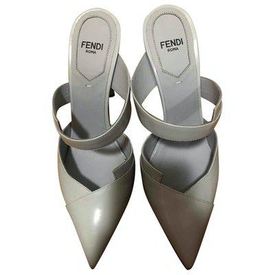 Pre-owned Fendi Leather Mules In Grey