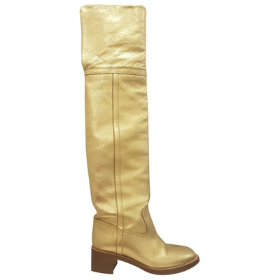 Pre-owned Celine Folco Leather Snow Boots In Gold
