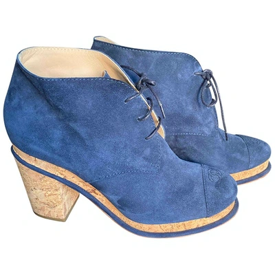 Pre-owned Chanel Lace Up Boots In Blue