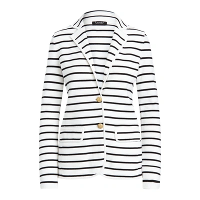 Lauren Ralph Lauren Striped Cotton-blend Blazer In White/polo Black