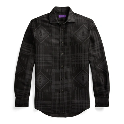 Ralph Lauren Suede-patch Jacquard Shirt In Charcoal Beacon