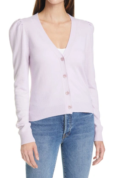 Autumn Cashmere V-neck Puff Sleeve Cashmere Cardigan In Aster