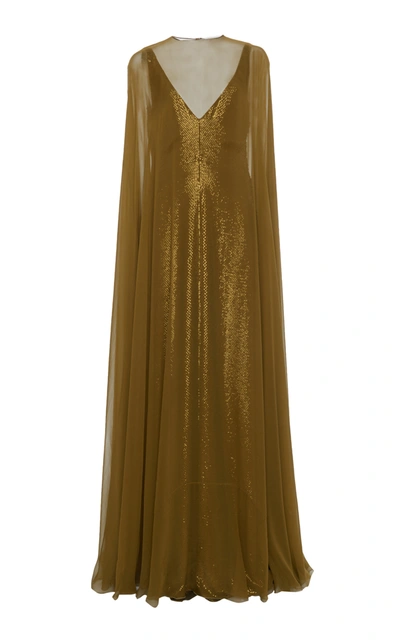 Valentino Women's Silk-overlay Metallic Cape Gown