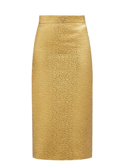 Valentino Embellished Lamé Midi Skirt In Gold | ModeSens