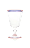 Moda Domus Hand-painted Double Rim Wine Glass In Navy,pink