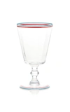 Moda Domus Hand-painted Double Rim Wine Glass In Navy,pink