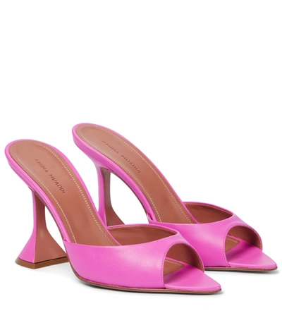 Amina Muaddi Caroline Calf Hair Mules In Pink