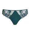 Simone Perele Embroidered Saga Thong In Green/blue