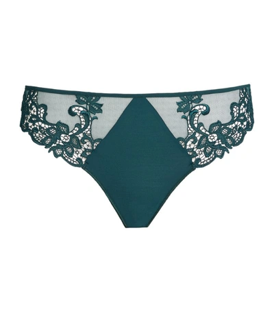 Simone Perele Embroidered Saga Thong In Green/blue