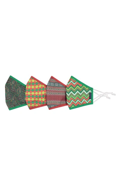 Andy & Evan Assorted 4-pack Adult Face Masks In Green Plaid