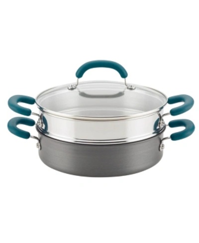 Rachael Ray Create Delicious Hard Anodized Aluminum Nonstick Steam Set In Gray With Teal Handles