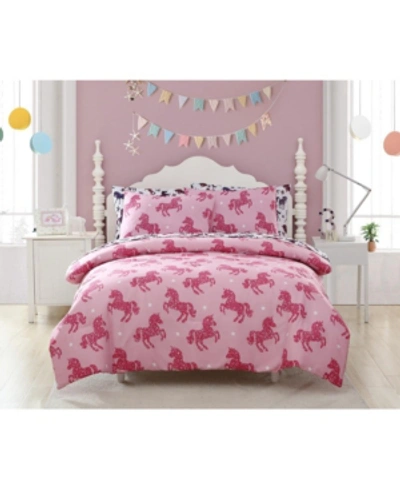 Morgan Home Mhf Home Kids Shimmering Glitter Unicorn Twin Comforter Set Bedding In Pink
