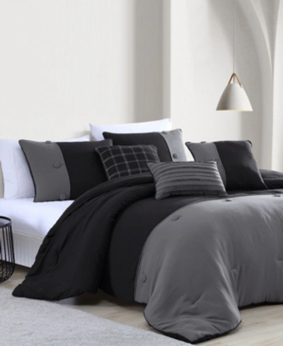 Onyx House Tillman Enzyme 6 Piece Color Block Comforter Set, King Bedding In Black