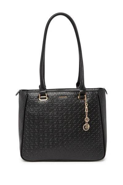 Calvin Klein Signature Marybelle Tote In Blk Gold