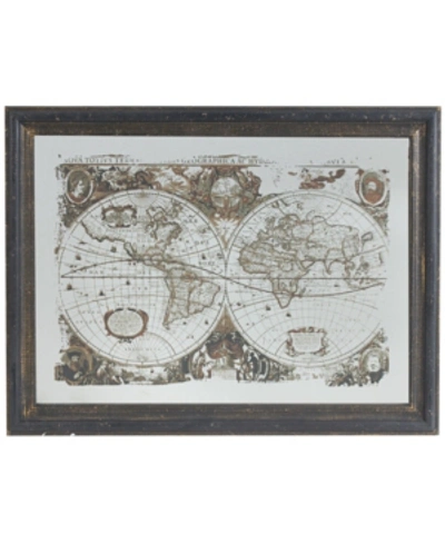 Ab Home 31" Vintage Style World Map Classic Mirrored Wall Art In Brown