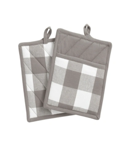 Elrene Farmhouse Living Buffalo Check Pot Holder Pair In Gray,white