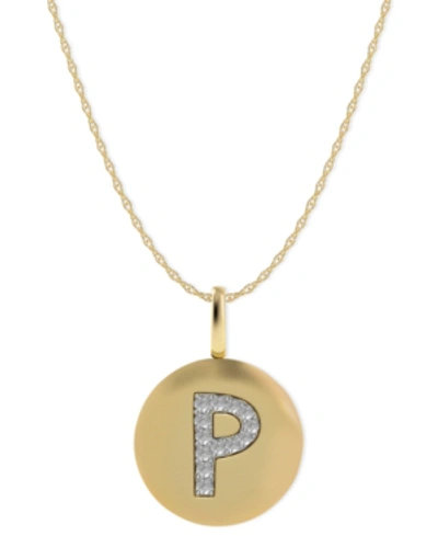 Macy's 14k Gold Necklace, Diamond Accent Letter P Disk Pendant In White