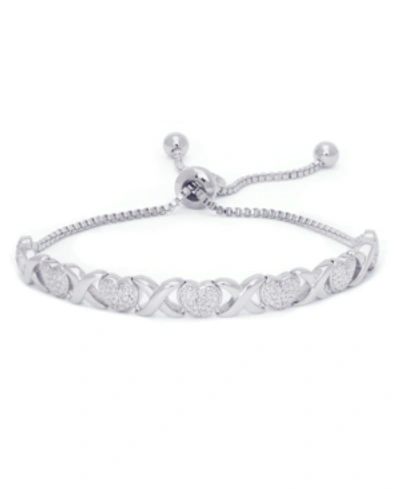 Macy's Diamond Accent Heart X Link Bracelet In Silver Plate