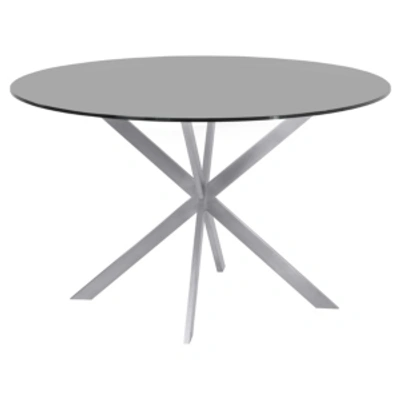 Armen Living Mystere Round Dining Table: In Brushed Stainless Steel With Gray Tempered Glass Top