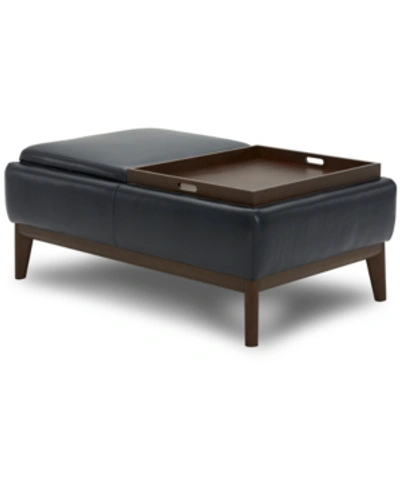 Furniture Jollene Leather Ottoman With Wood Trays, Created For Macy's In Navy