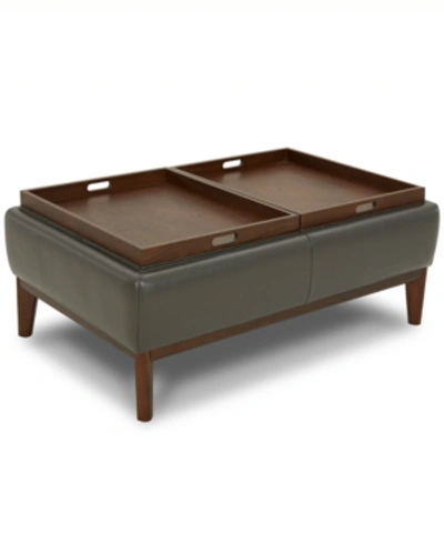 Furniture Jollene Leather Ottoman With Wood Trays, Created For Macy's In Dark Grey