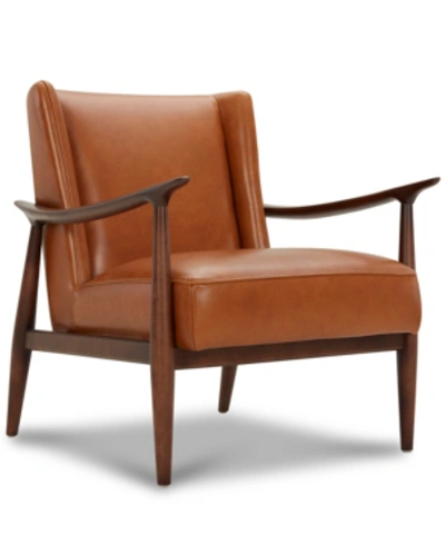 Furniture Jollene 29" Leather Winged Accent Chair, Created For Macy's In Brown