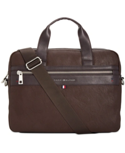 Tommy Hilfiger Men's Pebble Faux-leather Leo Briefcase In Brown