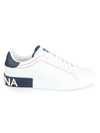 Dolce & Gabbana Men's Portofino Leather Low Top Sneakers In White Blue