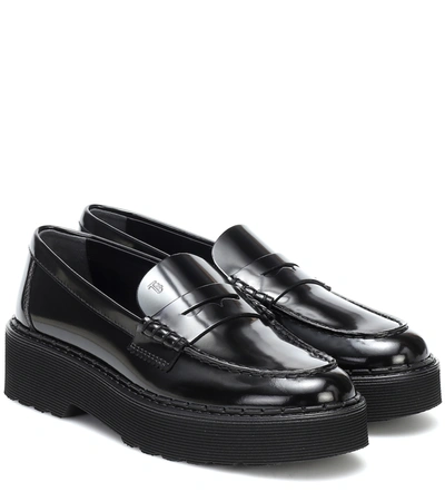 Tod's Patent Leather Platform Loafers In Black