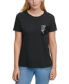 Dkny Short Sleeve Sequin Pocket T-shirt In Black