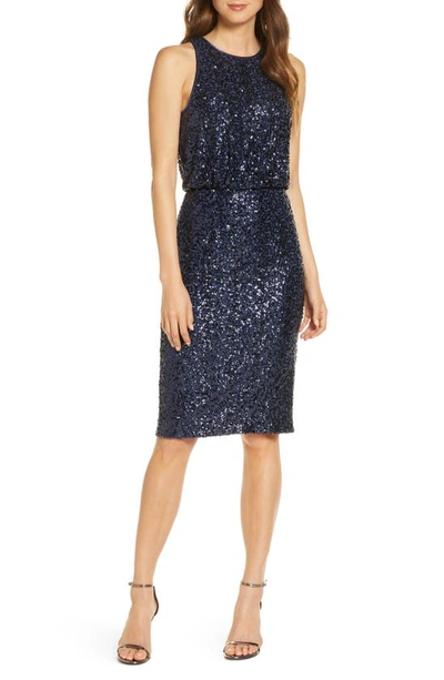 Eliza J Sequin Sleeveless Cocktail Dress In Navy