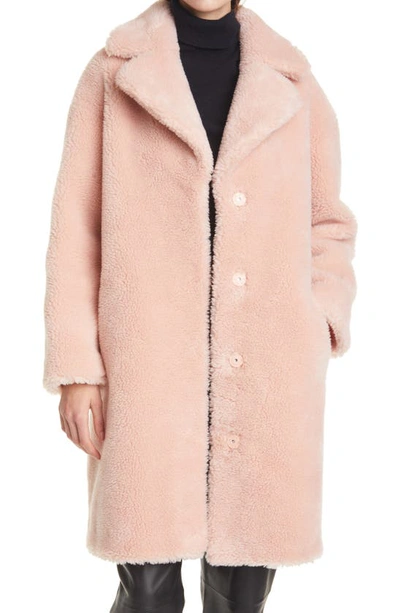 Stand Studio Camille Long Faux Fur Cocoon Coat In Pale Blush