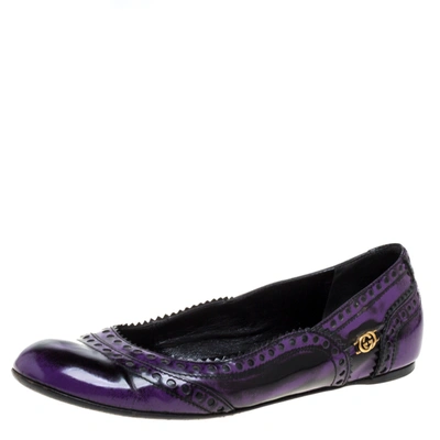 Pre-owned Gucci Black/purple Brogue Leather Ballet Flats Size 39
