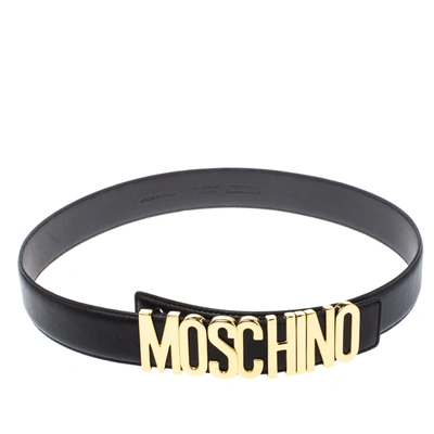 Pre-owned Moschino Black Leather Redwall Logo Belt 94cm