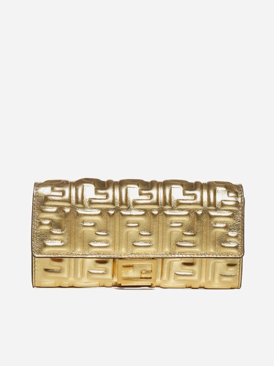 Fendi Ff Leather Wallet Bag In Gold