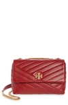 Tory Burch Kira Chevron Quilted Small Convertible Leather Crossbody Bag In Redstone/ Rolled Brass