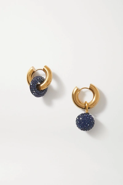 Timeless Pearly Gold-tone Crystal Earrings In Navy