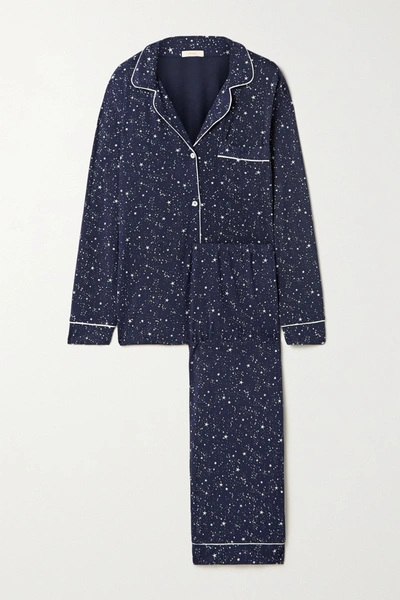 Eberjey Gisele Piped Printed Stretch-modal Pajama Set In Blue Pattern